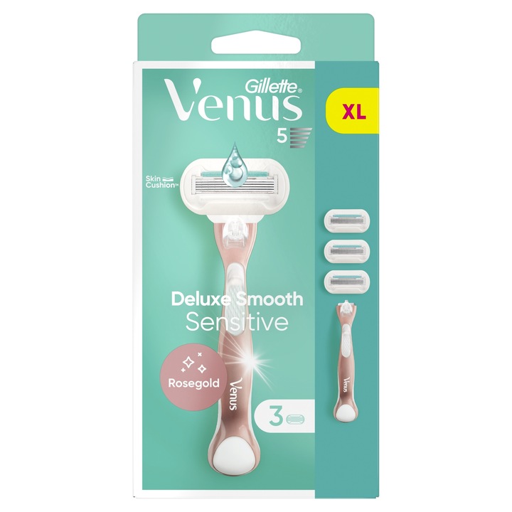 Aparat de ras, Gillette Venus Deluxe Smooth Sensitive, roz/alb