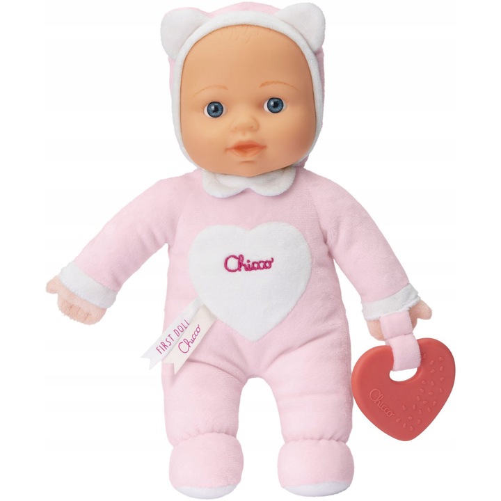Első babám - CHICCO, műanyag+plüss, magassága 18 cm, szív alakú rágókával, 0+ éves lányoknak