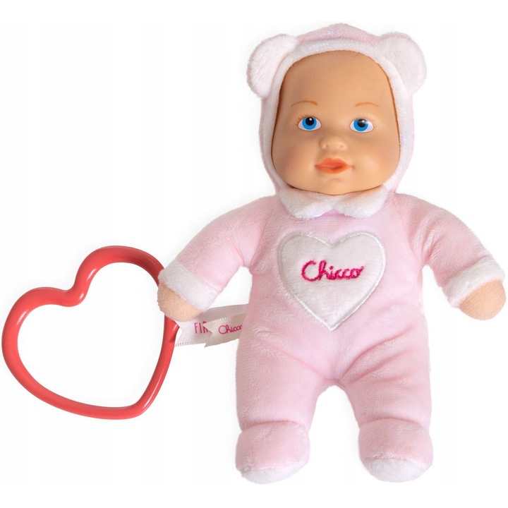 Az első babám - Chicco, plüss+műanyag, magassága 18 cm, rózsaszín, szív alakú rágókával