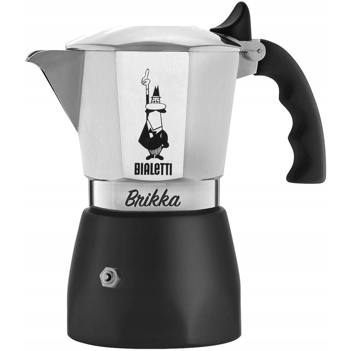 Еспресо машина Bialetti Brikka 4tz, газов котлон, 170 мл, алуминий, 20,5 x 9,5 см, черна