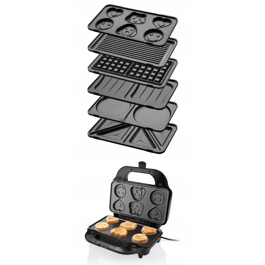 Rosenstein & Söhne Wafelijzer: 6-in-1 snackmaker, verwisselbare vormen, antiaanbaklaag, 700 watt (wafelijzer verschillende vormen, wafelijzer Halloween, wisselplaten