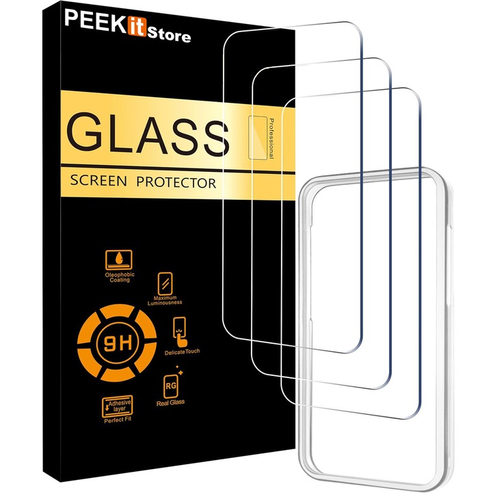 Стъклен протектор против синя светлина за iPhone 17 [6.1 инча], комплект 3 броя, защита за очите, 9H+ военна удароустойчивост, HD прозрачно, ултра-чувствителен на допир, стъклени протектори с монтажен комплект, съвместим с калъф