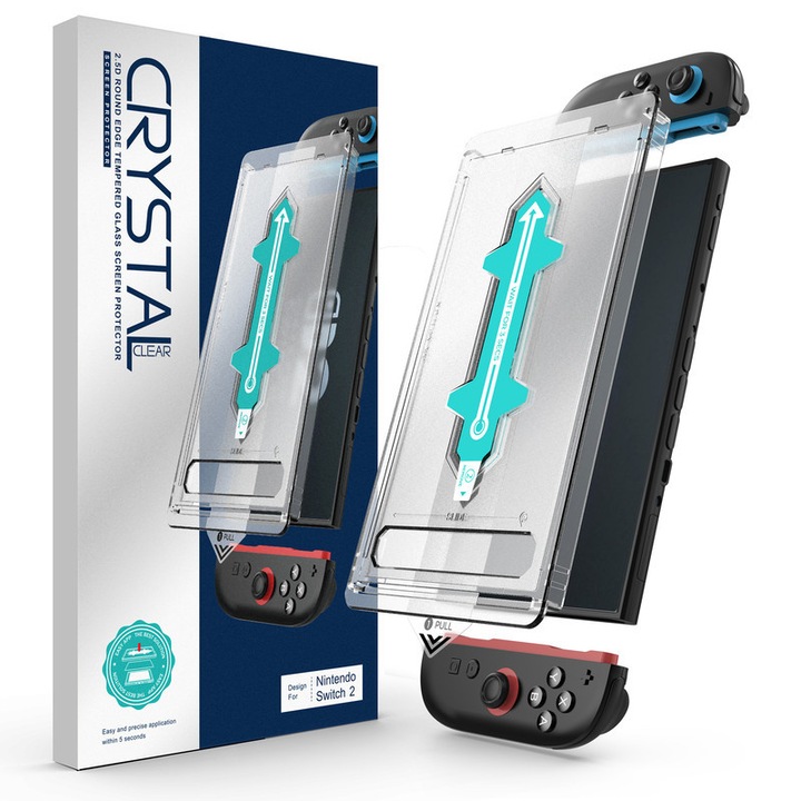 Set2 Folii sticla compatibil cu Nintendo Switch2 7.9" (2025), CRYSTAL, Easy Install Kit patentat si protectie ecran