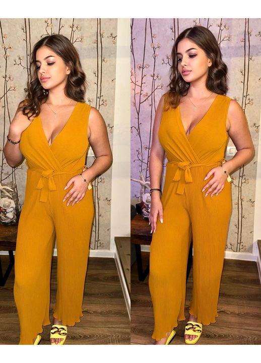 Лятна рокля-гащеризон, цвят горчица