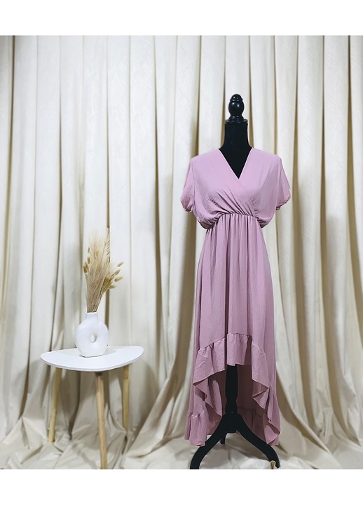 Дамска рокля, асиметрична, цвят прашен люляк