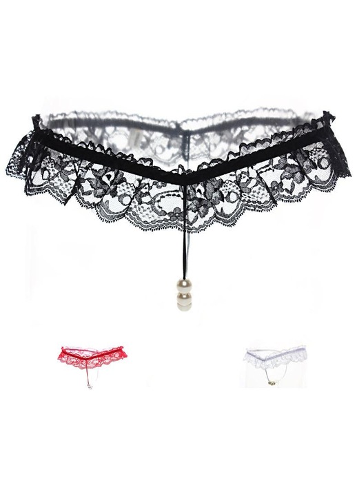 Szexi csipke tanga bugyi, gyöngyökkel díszítve, egy méret (INTL), többszínű, 3 db