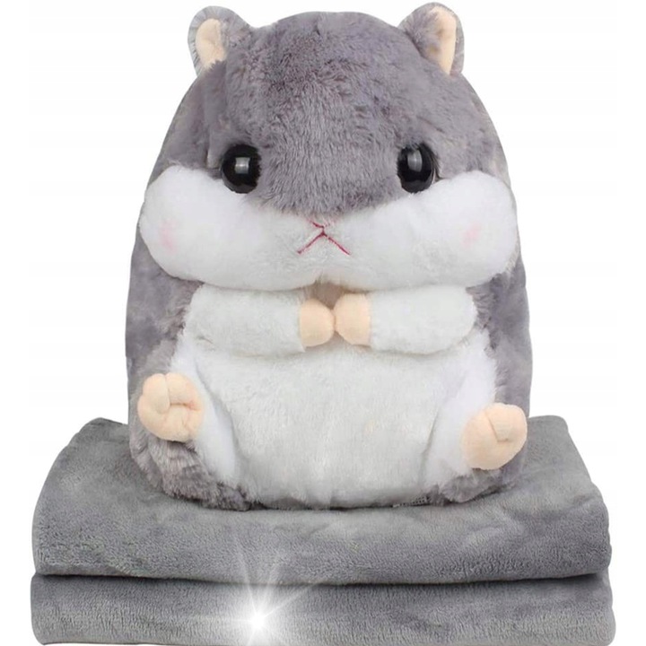 Плюшена мишка 3 в 1 с одеяло, сива мишка, 160x100 см, 55x25 см