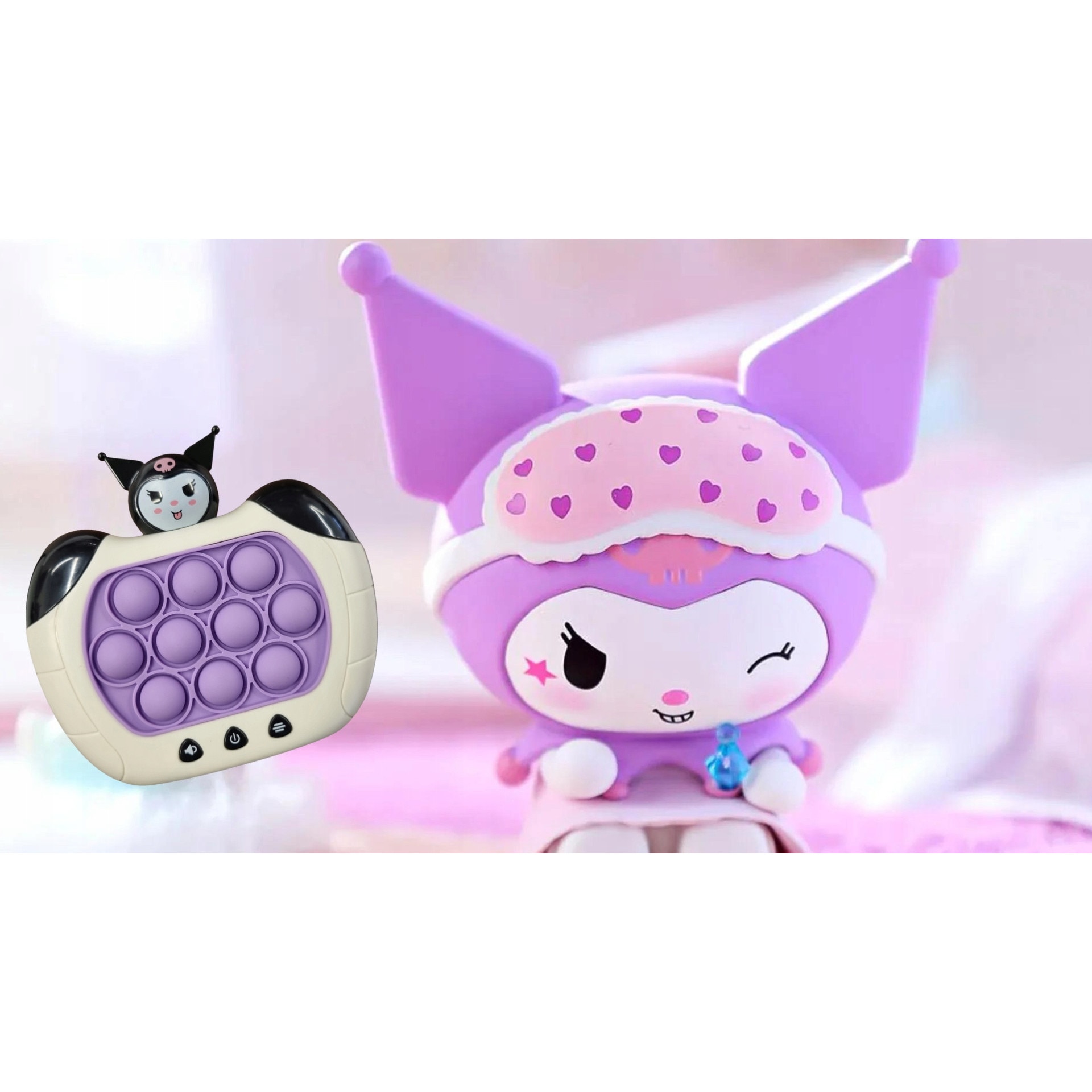 Jucarie interactiva Pop It Kuromi, 4 moduri de joc, 13,5x12,5x5
