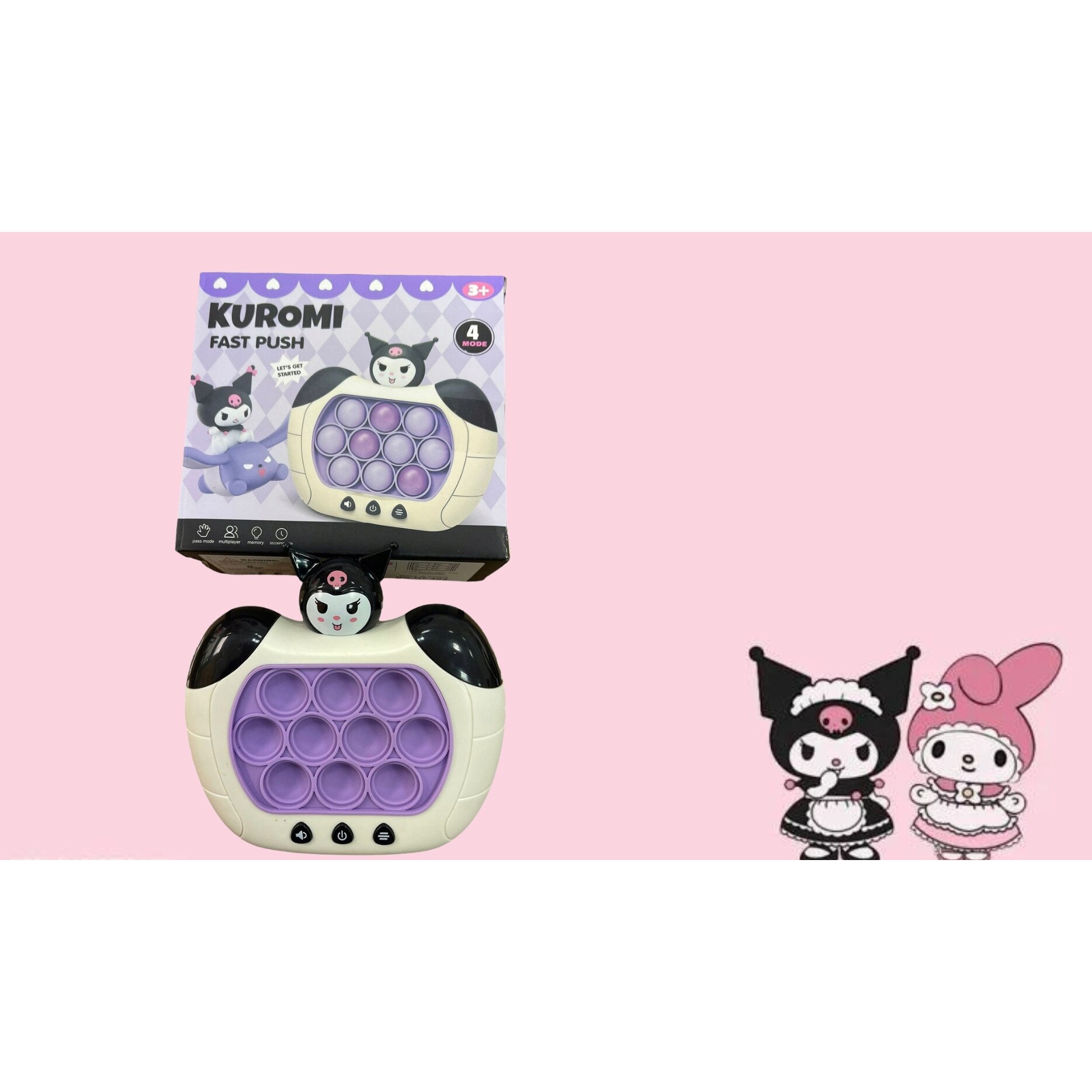Jucarie interactiva Pop It Kuromi, 4 moduri de joc, 13,5x12,5x5