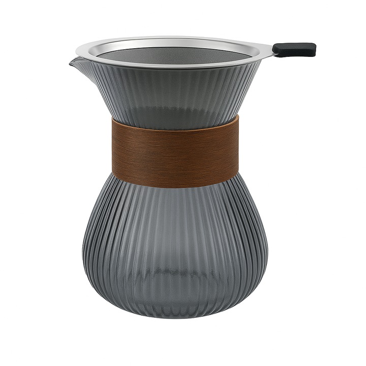 400 мл стъклена кафемашина за преливане с филтър от неръждаема стомана 304 за многократна употреба – безхартиена, лесна за почистване, стил бариста, сива