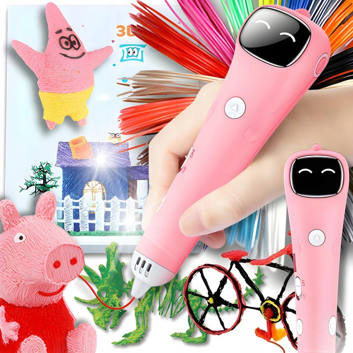 Vezeték nélküli 3D toll, 2023-as modell, PCL Filament, XXL készlet, kékes-rózsaszín