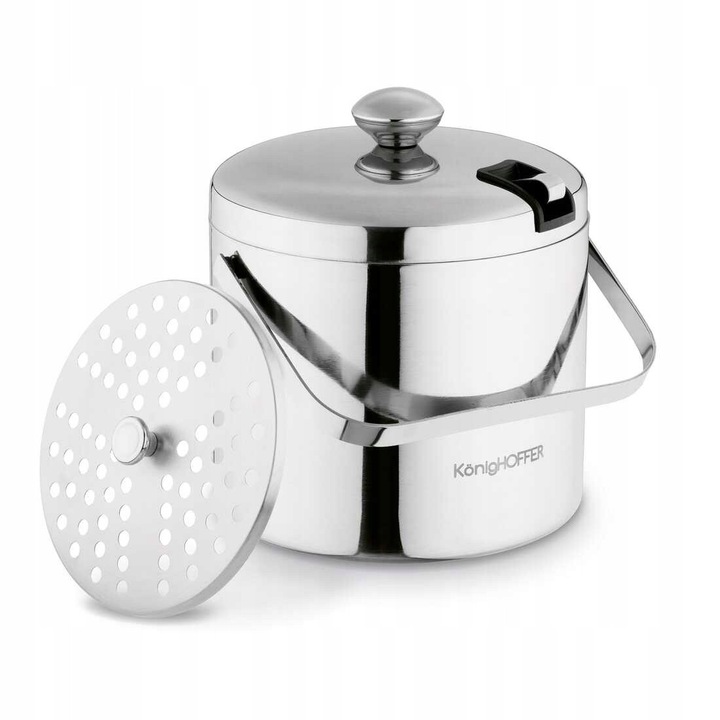 Wiaderko do lodu Lugo, 3L, inox, cu szczypce, 21,5x19cm