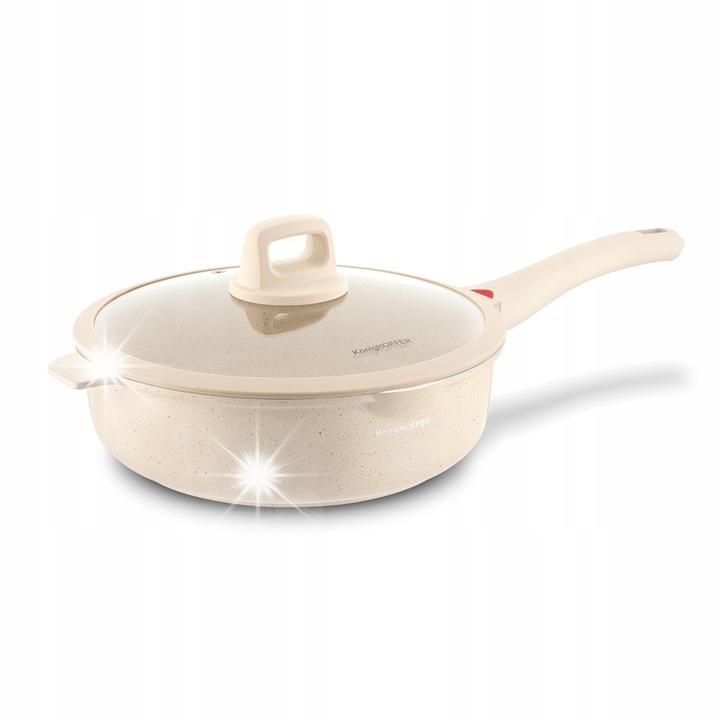 Дълбок тиган Creamed Marble 28 см с капак, незалепващ, с мека дръжка, за всички видове котлони