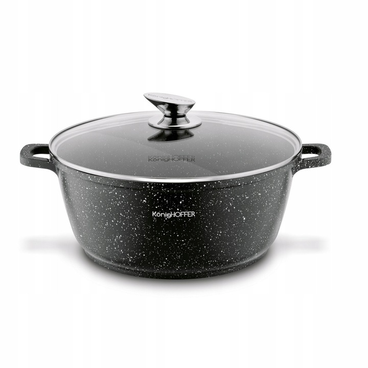 Nagy fazék fedővel Konighoffer Pollo 28 cm, 6,3L, fekete, tapadásmentes, minden típusú főzőlaphoz