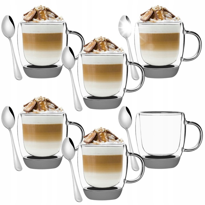 6 db-os termoszkészlet 6 kanállal Konighoffer Tadar Garet 330 ml, szürke, boroszilikát üveg