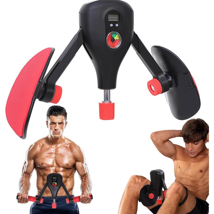 Antrenor de coapse, 15-35kg, rezistenta ajustabila, negru cu rosu, dimensiuni 48x20x11.2cm