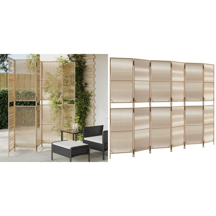 Separator de camera cu 6 panouri, bej, poliratan