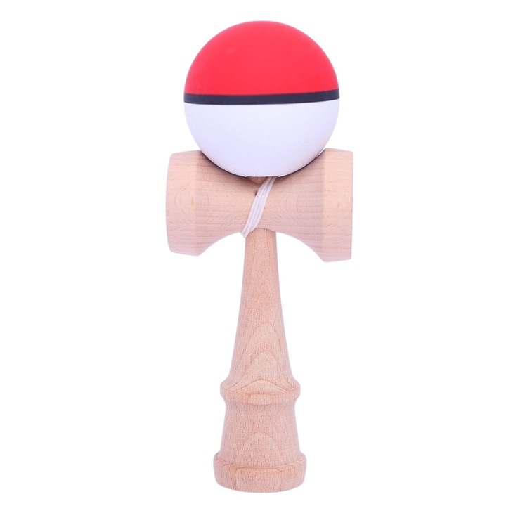 Професионална Кендама, Дървена, 18 см, Игра на умения за деца и възрастни, Градиентен модел, Червено - Бяло с Черна Райе