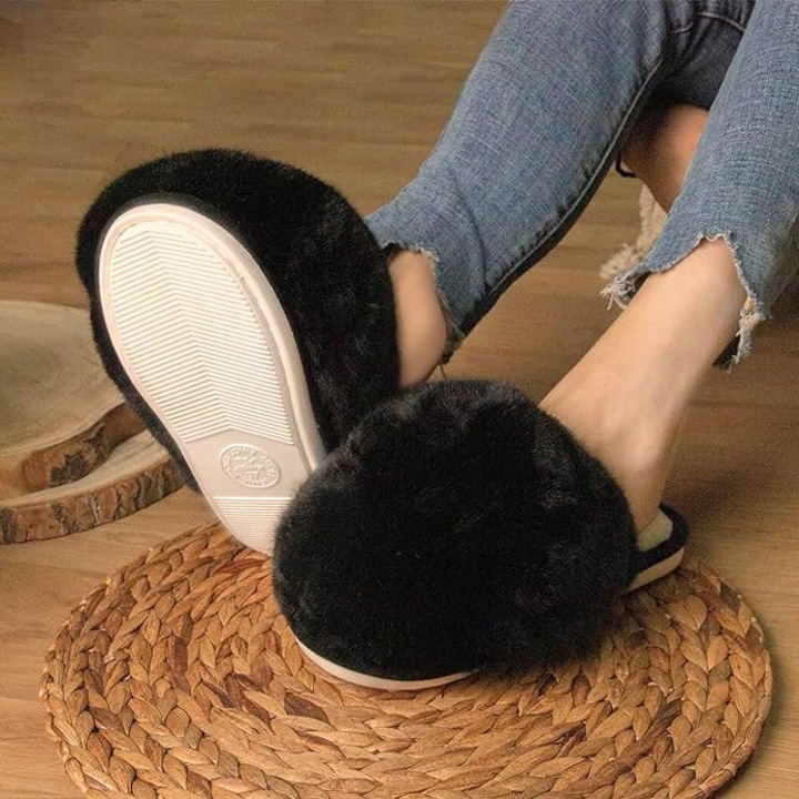 Дамски чехли, мега пухкави, дебели, черни, Черен, 38