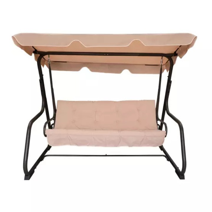 Leagăn de grădină cu 3 locuri și funcție de pat, 200 x 120 x 164 cm, Bej