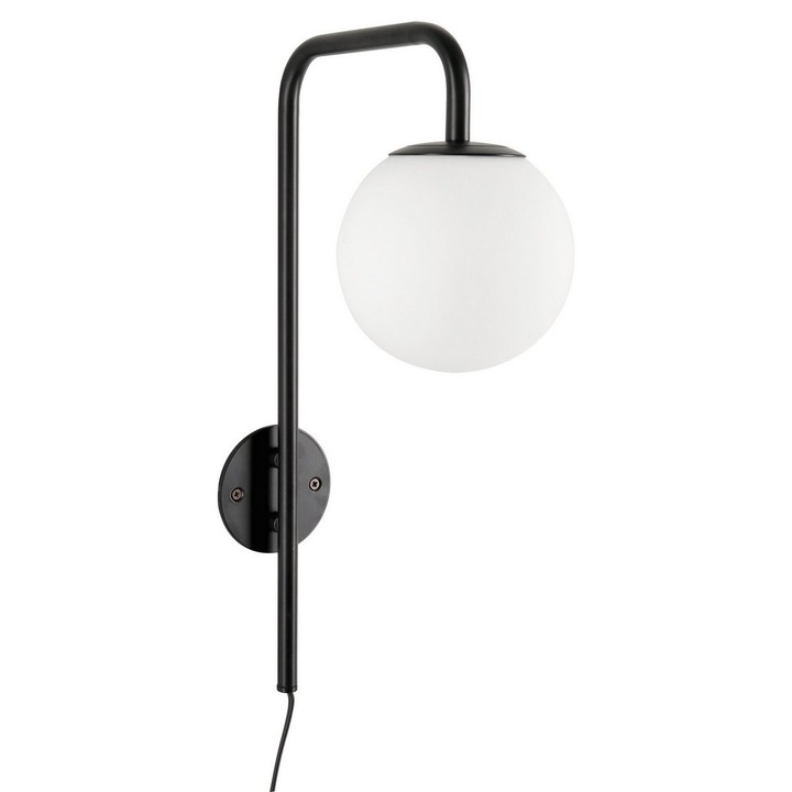 Комплект от 2 стенни лампи, черен метал, бяло стъкло, Delphine, 17x30x50 см