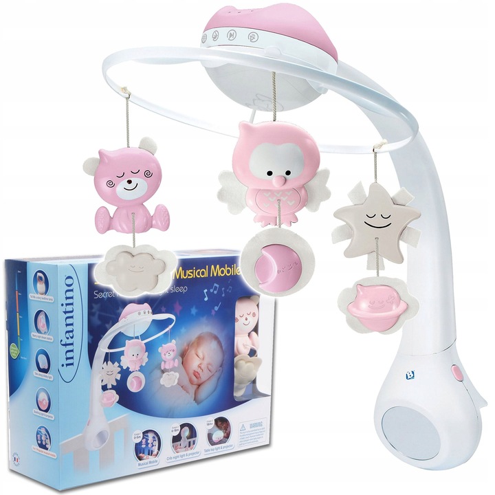 Carusel pentru patut, Infantino, 3 in 1 roz