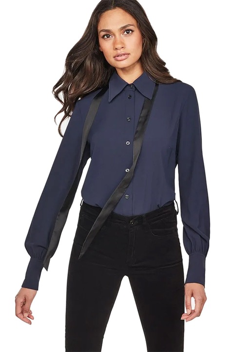 Cămașă de damă G-Star RAW Core Slim Bow Bluză, Crepe Sarion, Guler panglică, Bleumarin, Bleumarin