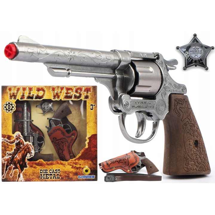 Комплект играчки пистолети, 2 метални револвера, 2 кабела, Gonher, 3+ години, CE сертификат