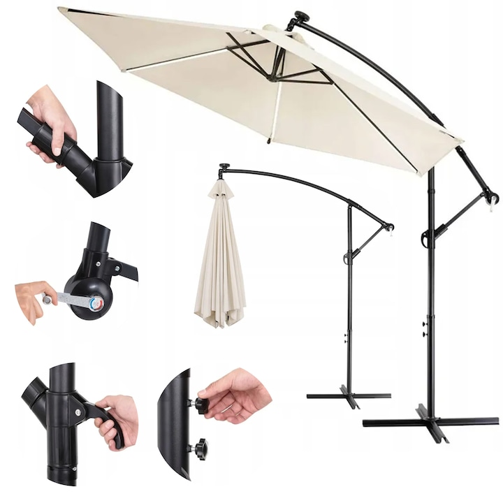 Umbrela de gradina Black Forest pe brat de 3 m, mare, solida, bej, reglabila, umbrela moderna pentru terasa, gradina si balcon