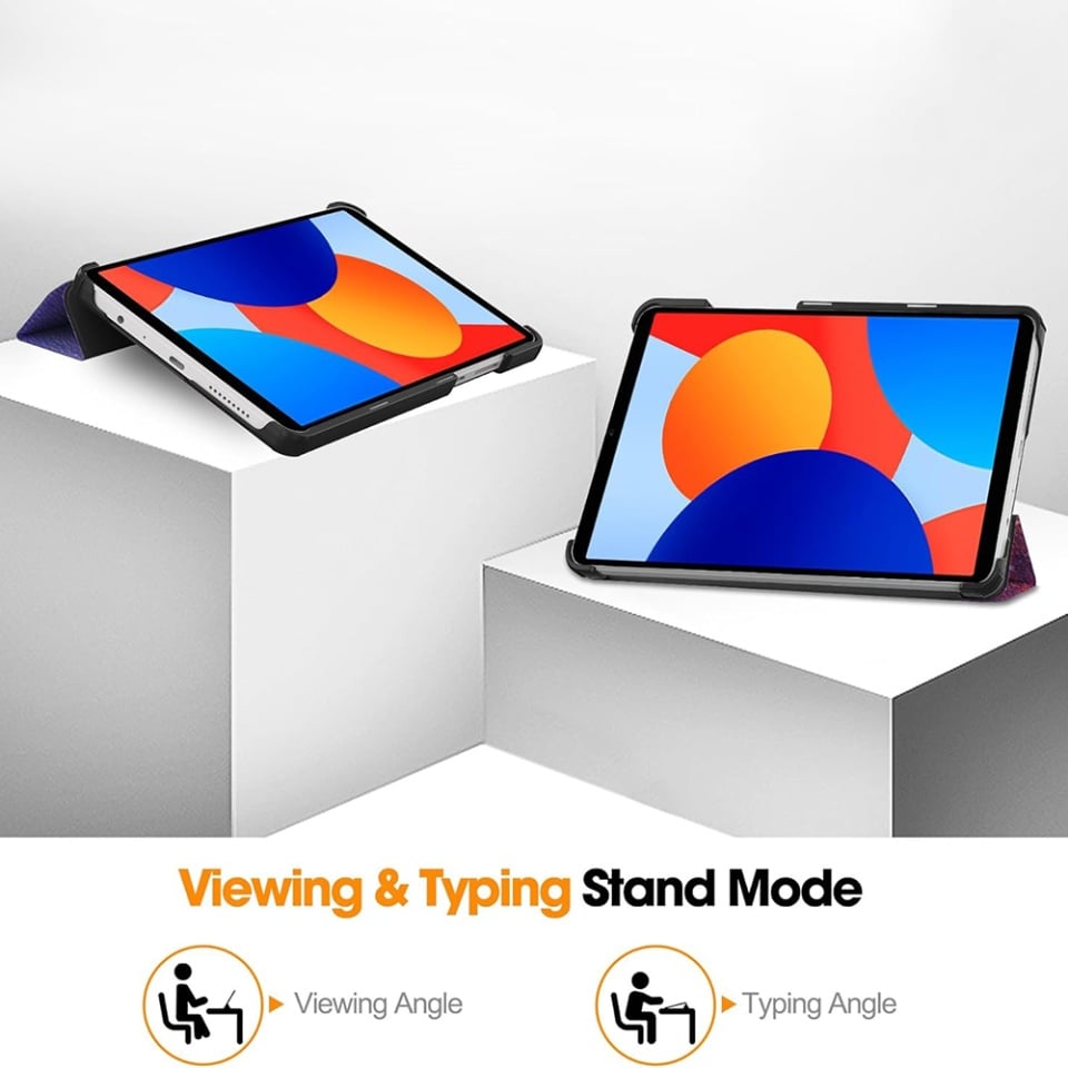 Husa tableta pentru Xiaomi Redmi Pad SE 4G 8.7", SKYDDAR INNOVATION, cu suport Multi-Unghi si functie Sleep/Wake, FoldPro, Galaxy, set cu sticker