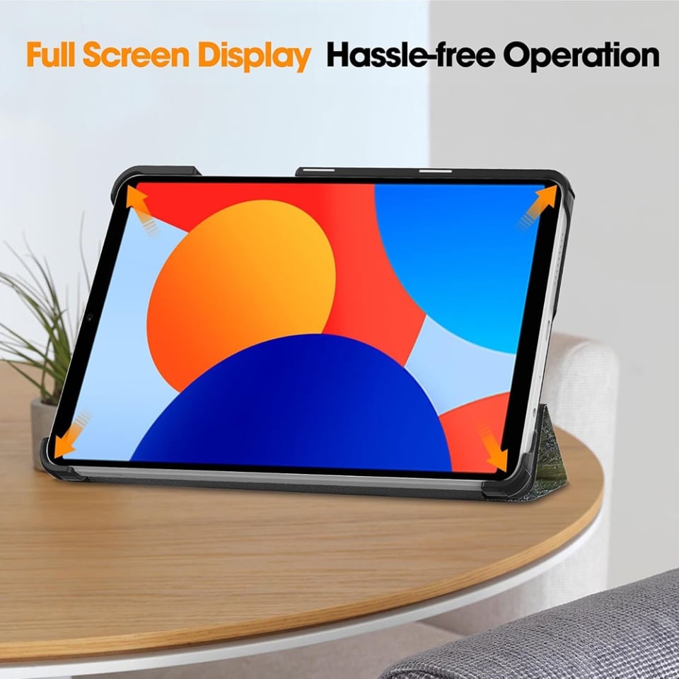 Husa tableta pentru Xiaomi Redmi Pad SE 4G 8.7", SKYDDAR INNOVATION, cu suport Multi-Unghi si functie Sleep/Wake, FoldPro, Galaxy, set cu sticker
