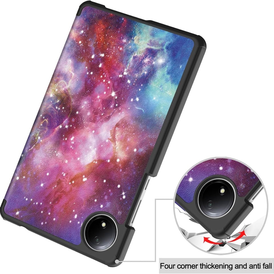 Husa tableta pentru Xiaomi Redmi Pad SE 4G 8.7", SKYDDAR INNOVATION, cu suport Multi-Unghi si functie Sleep/Wake, FoldPro, Galaxy, set cu sticker