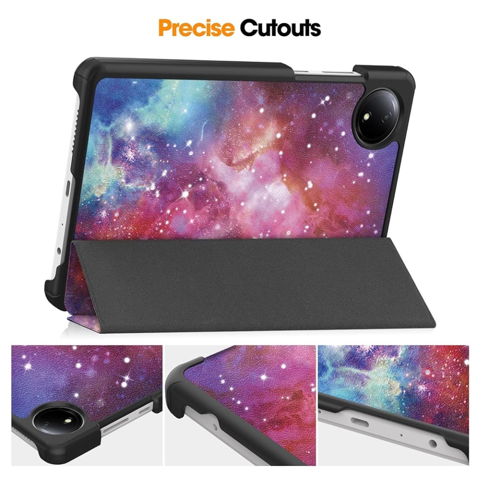Husa tableta pentru Xiaomi Redmi Pad SE 4G 8.7", SKYDDAR INNOVATION, cu suport Multi-Unghi si functie Sleep/Wake, FoldPro, Galaxy, set cu sticker