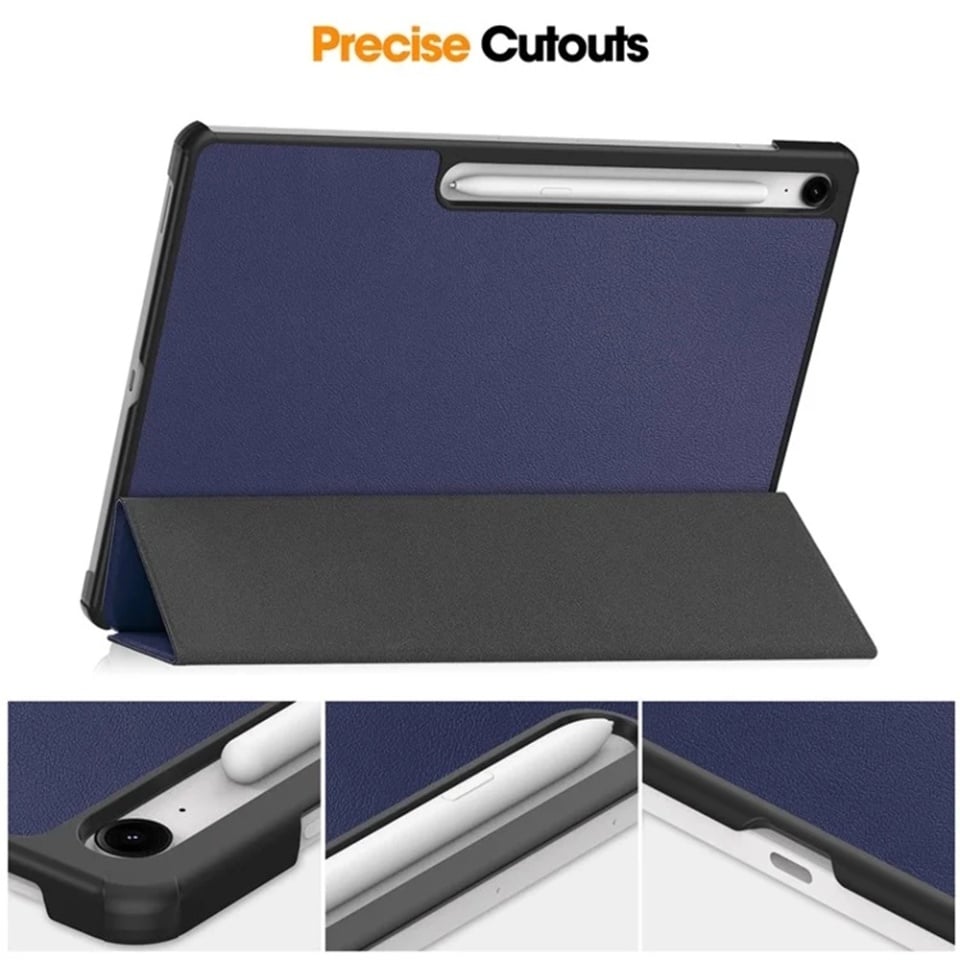 Husa tableta pentru Samsung Galaxy Tab S10 FE Plus, SKYDDAR INNOVATION, cu suport Multi-Unghi si functie Sleep/Wake, FoldPro, Rosu, set cu sticker