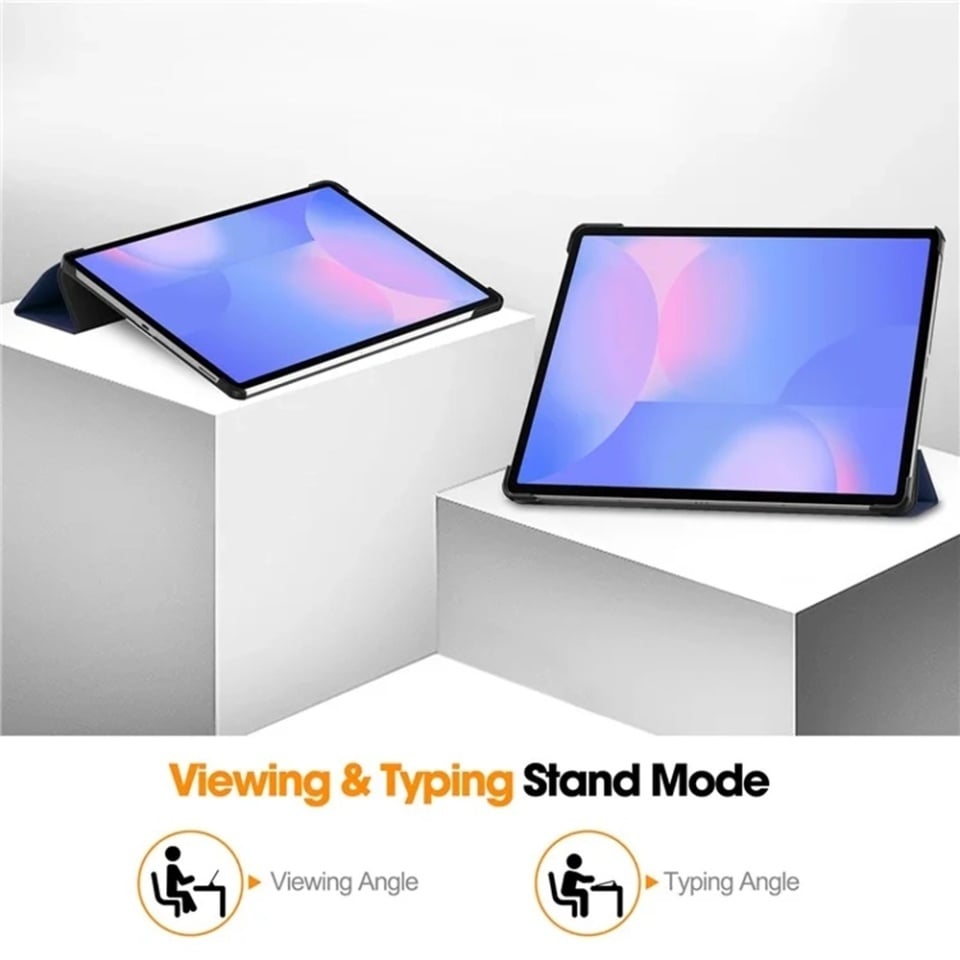 Husa tableta pentru Samsung Galaxy Tab S10 FE Plus, SKYDDAR INNOVATION, cu suport Multi-Unghi si functie Sleep/Wake, FoldPro, Rosu, set cu sticker