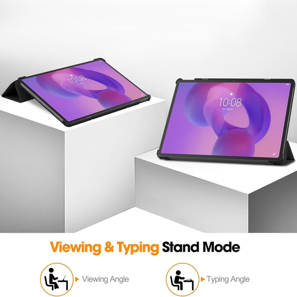Husa tableta pentru Lenovo Idea Tab Pro 12.7 (2025), SKYDDAR INNOVATION, cu suport Multi-Unghi si functie Sleep/Wake, FoldPro, Roz, set cu sticker