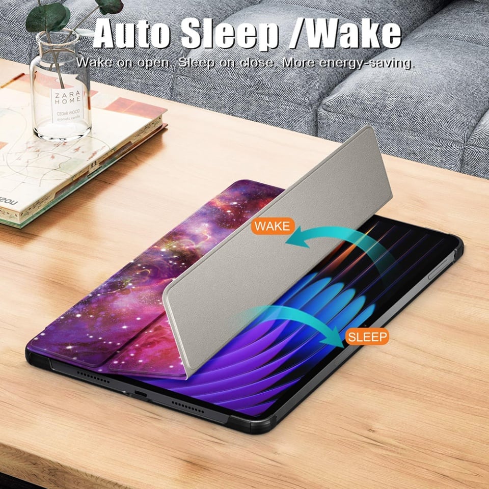 Husa tableta pentru Xiaomi Pad 7 / 7 Pro, SKYDDAR INNOVATION, cu suport Multi-Unghi si functie Sleep/Wake, FoldPro, Galaxy, set cu sticker