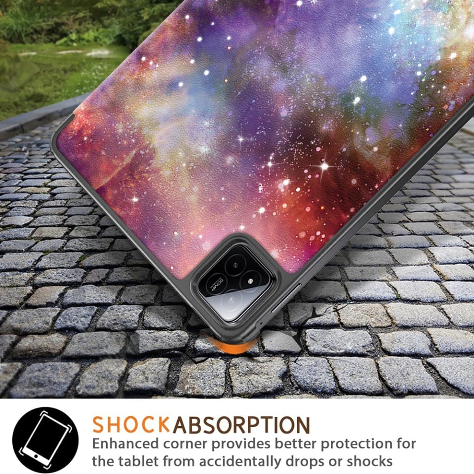 Husa tableta pentru Xiaomi Pad 7 / 7 Pro, SKYDDAR INNOVATION, cu suport Multi-Unghi si functie Sleep/Wake, FoldPro, Galaxy, set cu sticker