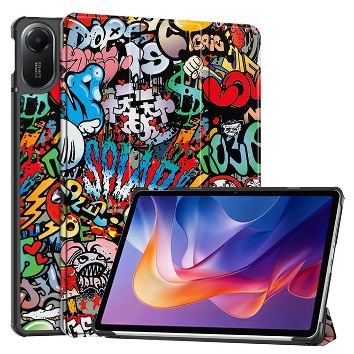 Husa tableta pentru Xiaomi Redmi Pad 2, SKYDDAR INNOVATION, cu suport Multi-Unghi si functie Sleep/Wake, FoldPro, Urban vibe, set cu sticker