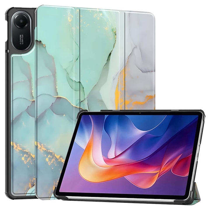 Husa tableta pentru Xiaomi Redmi Pad 2, SKYDDAR INNOVATION, cu suport Multi-Unghi si functie Sleep/Wake, FoldPro, Green time, set cu sticker