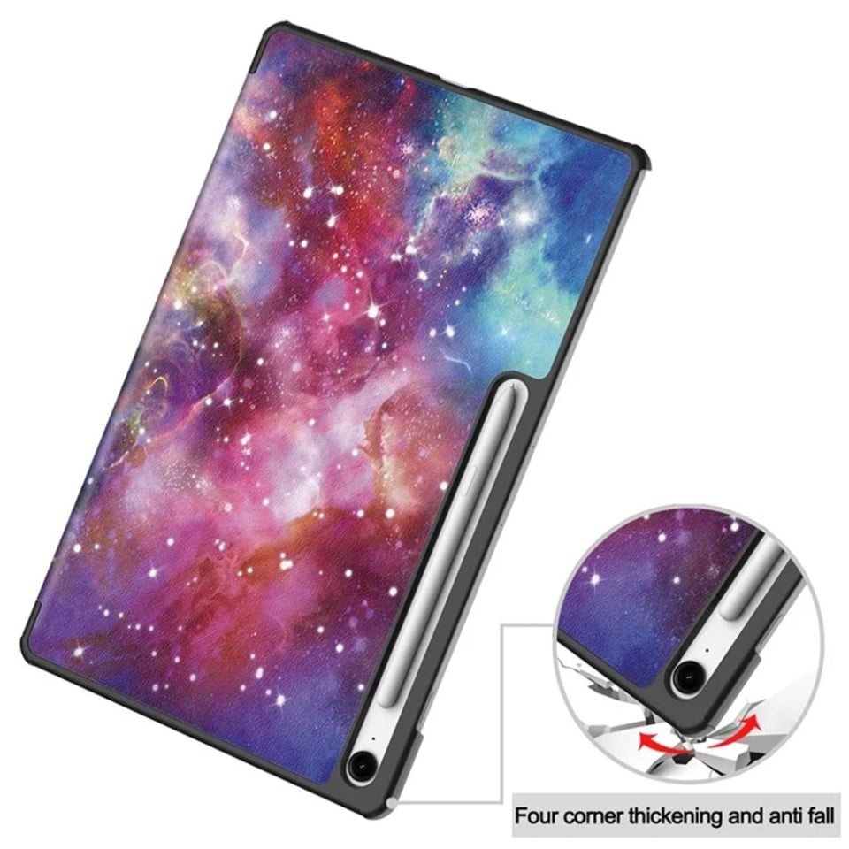 Husa tableta pentru Samsung Galaxy Tab S10 FE Plus, SKYDDAR INNOVATION, cu suport Multi-Unghi si functie Sleep/Wake, FoldPro, Galaxy, set cu sticker