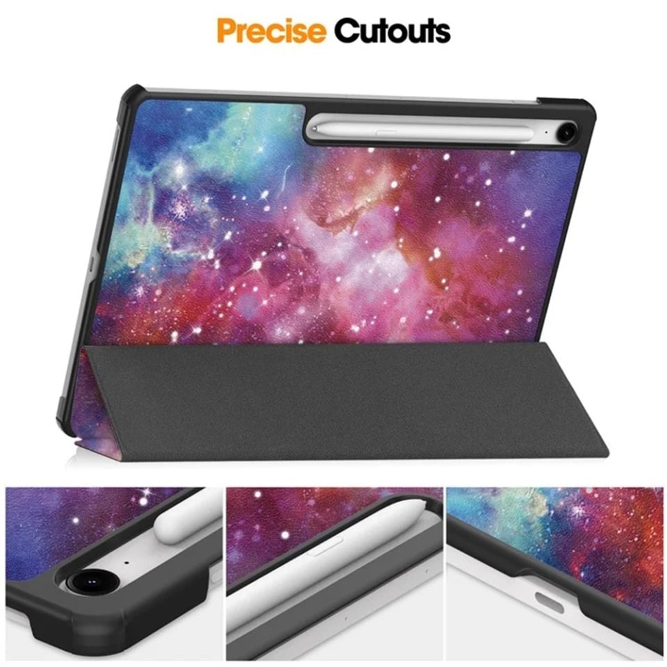 Husa tableta pentru Samsung Galaxy Tab S10 FE Plus, SKYDDAR INNOVATION, cu suport Multi-Unghi si functie Sleep/Wake, FoldPro, Galaxy, set cu sticker
