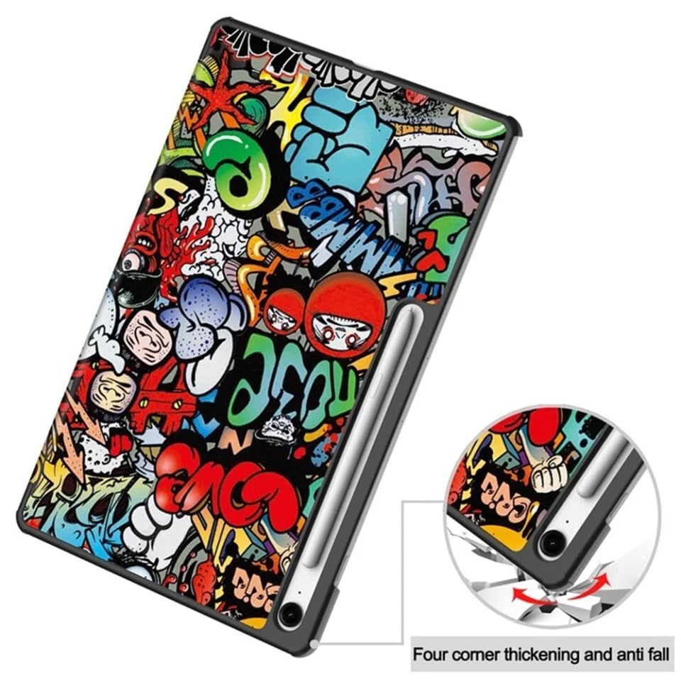 Husa tableta pentru Samsung Galaxy Tab S10 FE Plus, SKYDDAR INNOVATION, cu suport Multi-Unghi si functie Sleep/Wake, FoldPro, Urban vibe, set cu sticker