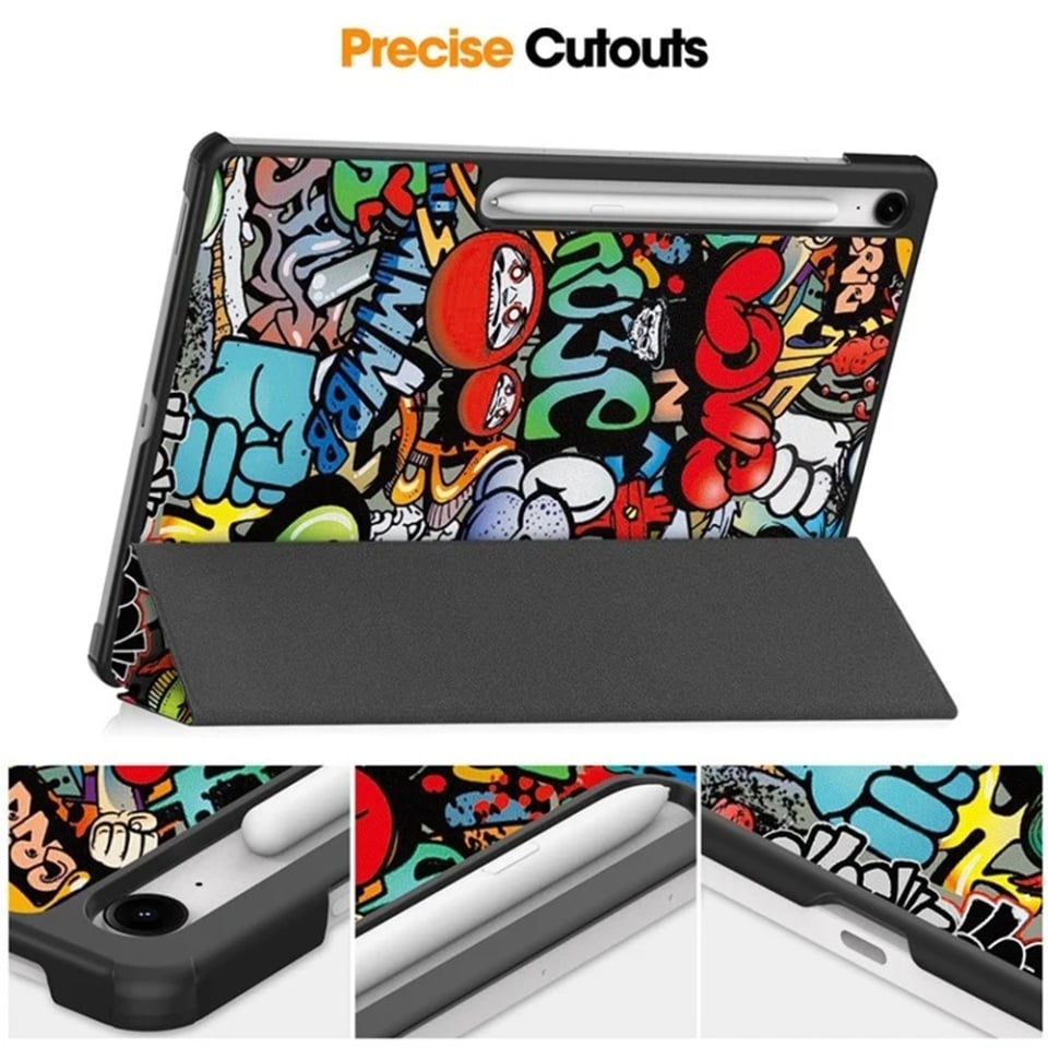 Husa tableta pentru Samsung Galaxy Tab S10 FE Plus, SKYDDAR INNOVATION, cu suport Multi-Unghi si functie Sleep/Wake, FoldPro, Urban vibe, set cu sticker