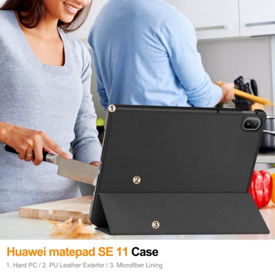 Husa tableta pentru Huawei MatePad SE 11, SKYDDAR INNOVATION, cu suport Multi-Unghi si functie Sleep/Wake, FoldPro, Negru, set cu sticker