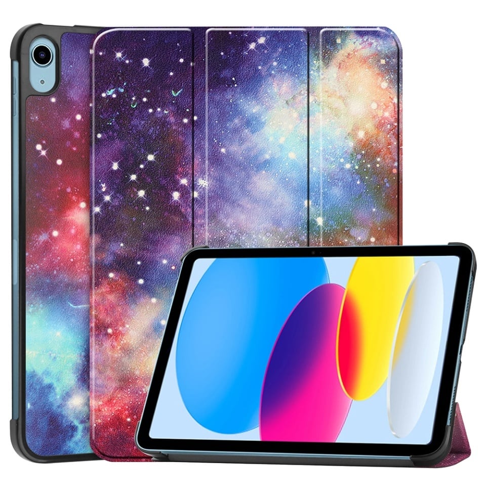 Husa tableta pentru iPad 10 (2022) 10.9 / 11 (2025), SKYDDAR INNOVATION, cu suport Multi-Unghi si functie Sleep/Wake, FoldPro, Galaxy, set cu sticker