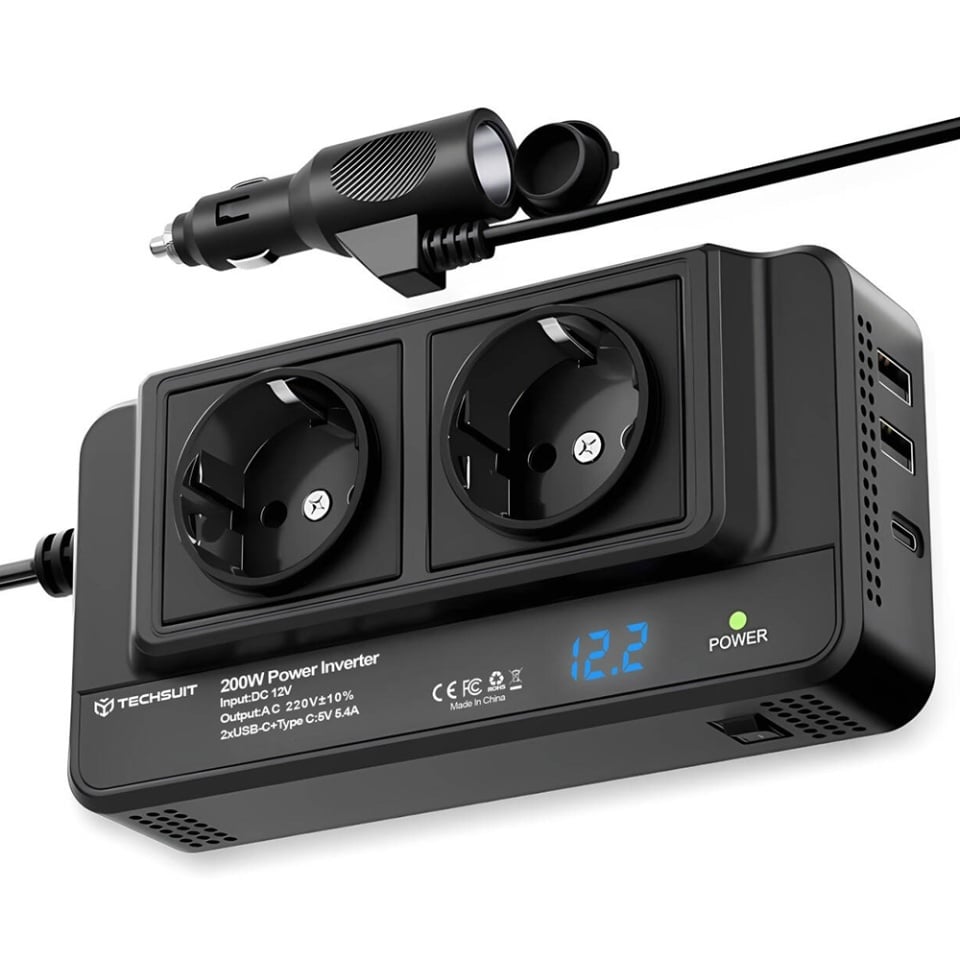 Invertor Auto 220V, Type-C, 2x USB, 2x AC Power Sockets, 200W, Skyddar ...