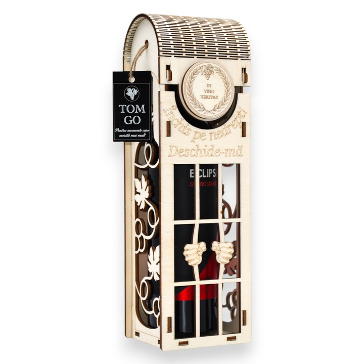 Cutie vin “Închis pe nedrept! Deschide-mă!” - siluetă sticlă & viță-de-vie