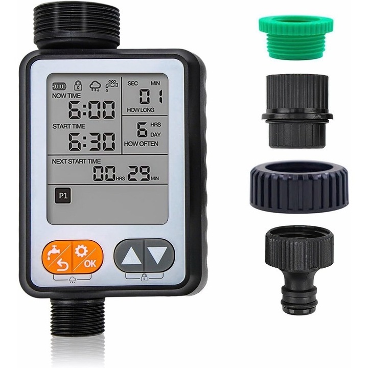 Controlor irigatie gradina Lingo, Timer pentru Robinet cu Afisaj 3 inch, Functie Intarziere Ploaie, pentru Stropitoare Gazon si Pulverizatoare, Perfect pentru Gradina in Aer Liber