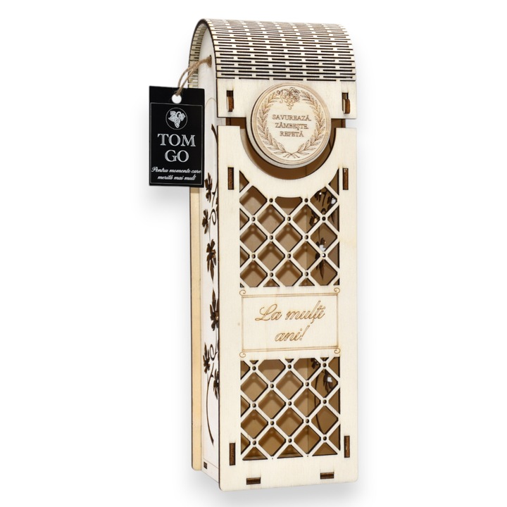 Cutie vin “La mulți ani!” - romburi & frunză stilizată